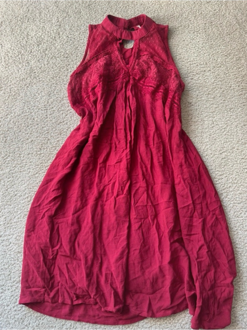Xhilaration Red/Pink Lace Yoke Midi Dress fit flare midi - Y2K sleeveless